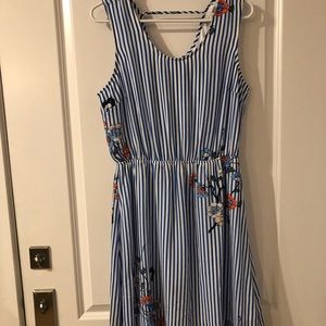 DR2 Blue and White Striped Floral Dress.